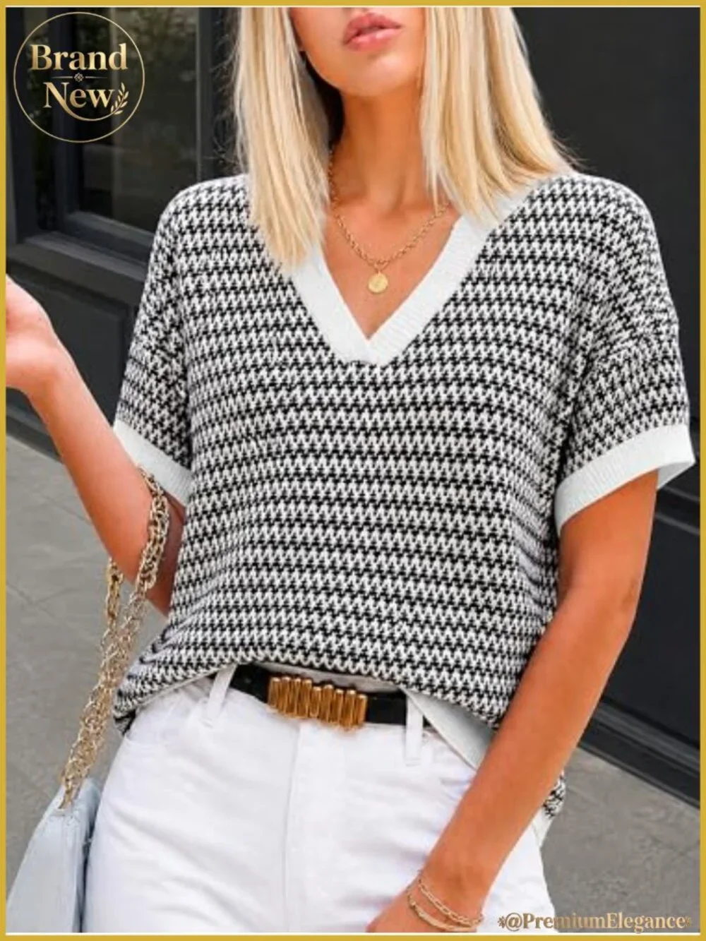 Women's Cropped V-Neck 100% Cotton Short Sleeve Lightweight Knit Sweater Top